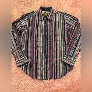 Robert Graham Classic Fit Multicolor Striped Button Down Shirt Mens XL